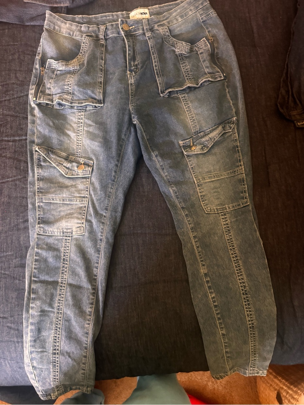 Fashion Nova Women's Blue Relaxed Cargo Jeans